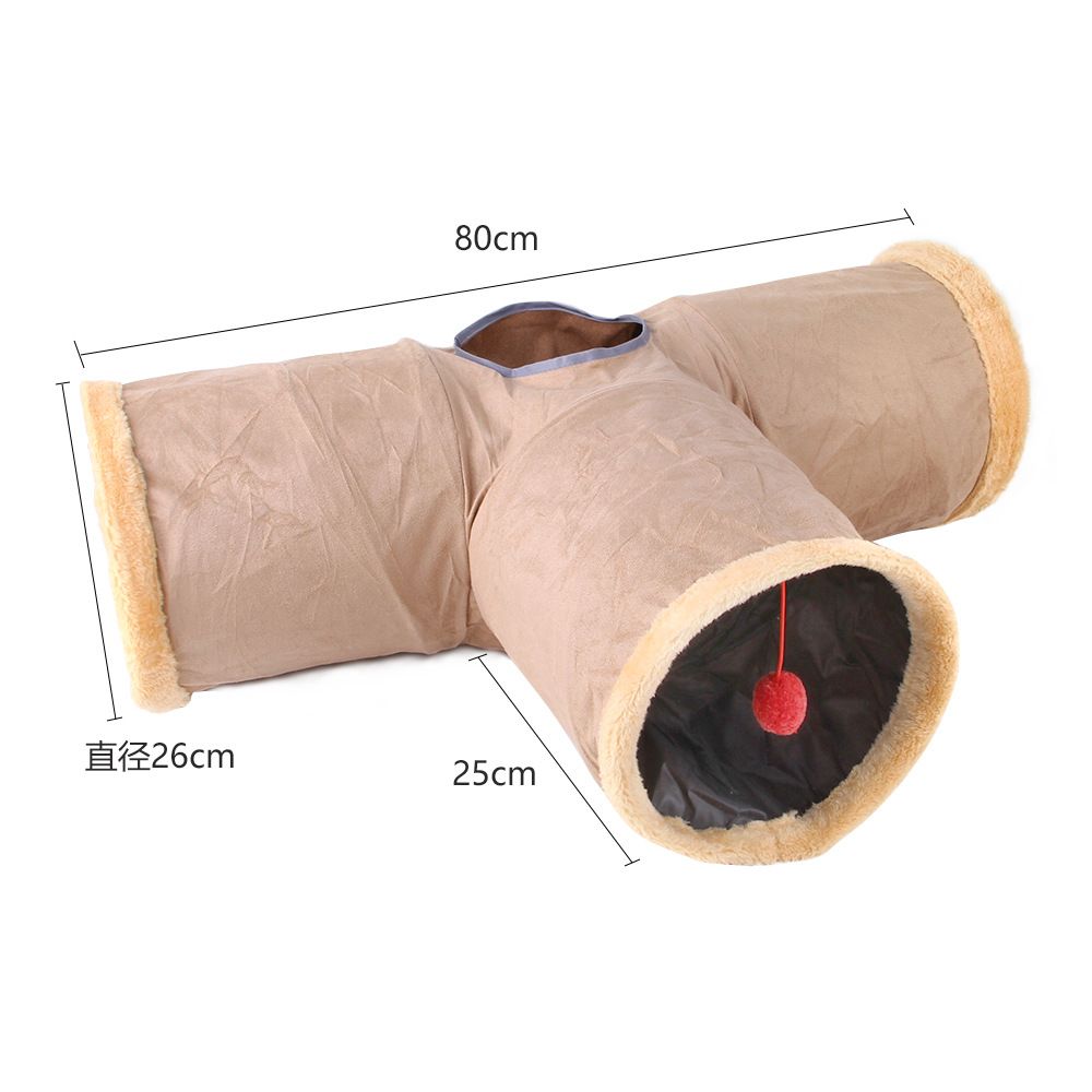 Collapsible Cat Winter Suede Tunnel Interactive 2 Way  3 Way Play Chase Hide Tunnel For Puppy Rabbi 18