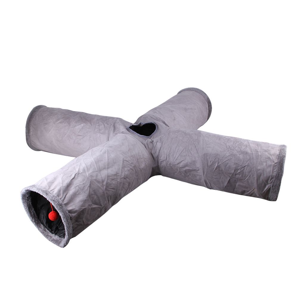Collapsible Cat Winter Suede Tunnel Interactive 2 Way  3 Way Play Chase Hide Tunnel For Puppy Rabbi 19