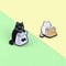 2PCs Cute Black White Cat Brooch Set Cartoon Animal Lapel Pins For Clothes Backpacks Gifts 3