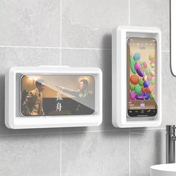 bathroom waterproof phone holder wall mounted self-adhesive shower phone case with touch screen, sealing storage box