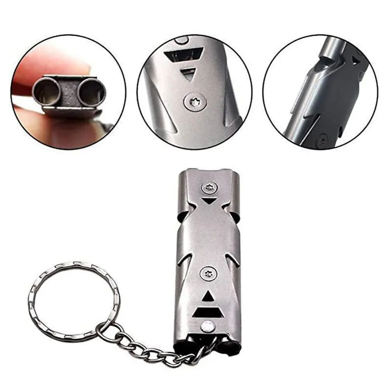 Double Pipe Whistle Pendant Keychain High Decibel Outdoor Survival Emergency Camping Tool Stainless