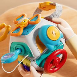 baby busy board cube, montessori sensory toy for toddlers, educational learning activities & lock box fine motor skill