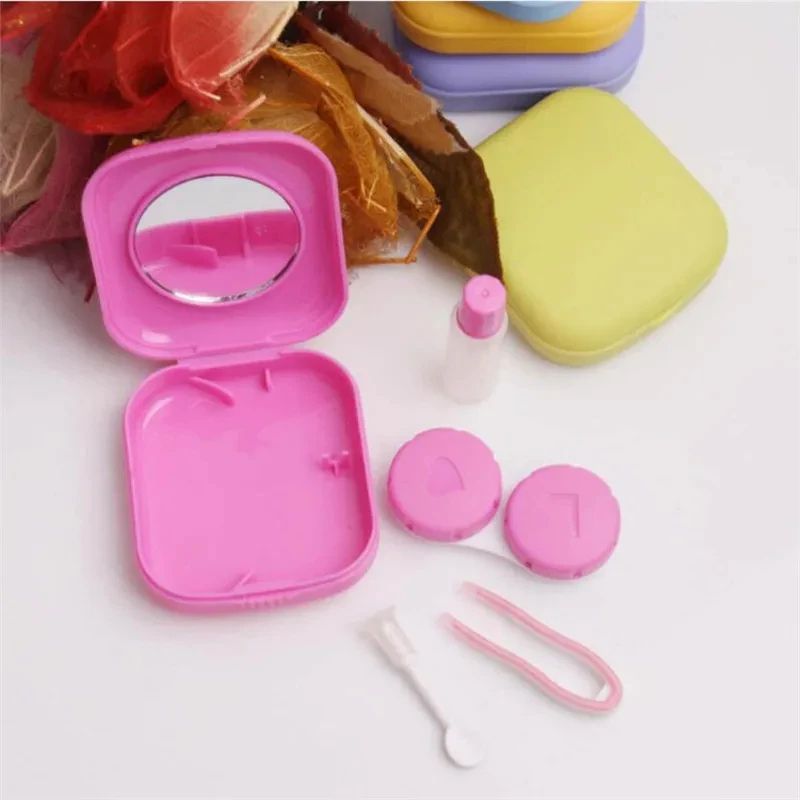 Mini Square Contact Lens Case With Mirror For Women Colorful Travel Eye Container Lens Box For Dail 2