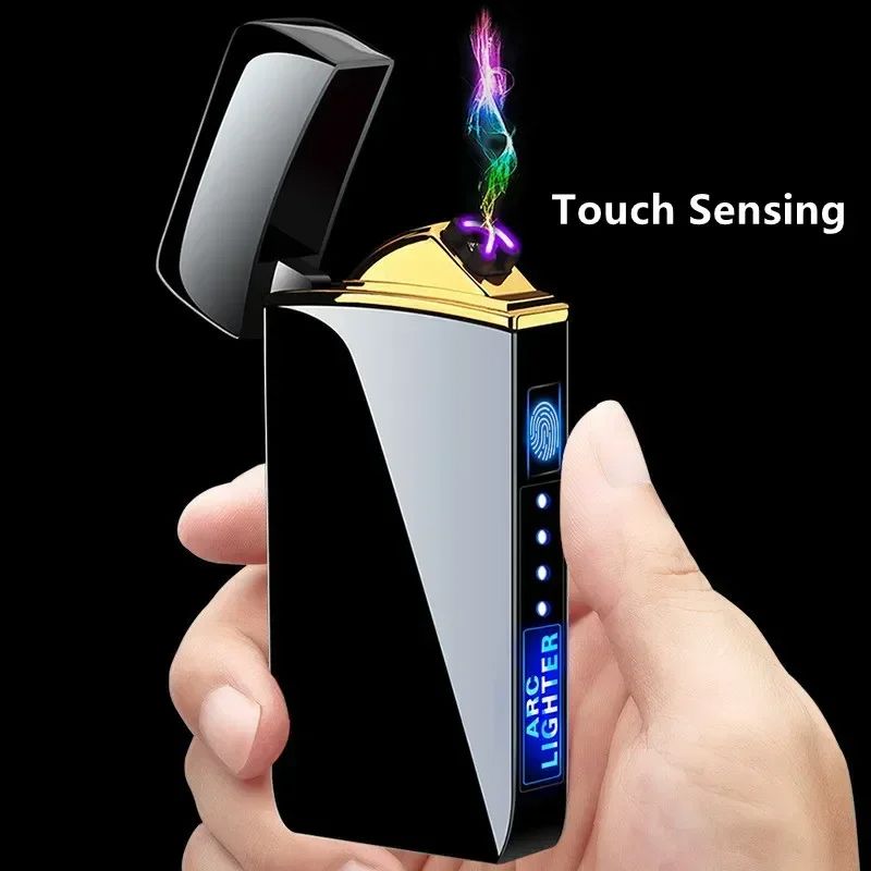 USB Rechargeable Windproof Electric Metal Lighter Double Arc Flameless Plasma Lighter With Touch Se 3