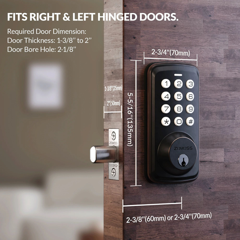 ZOMOSS Smart Keypad Door Lock Digital Code Keyless Entry With AntiPeeking Password Auto Lock Easy I