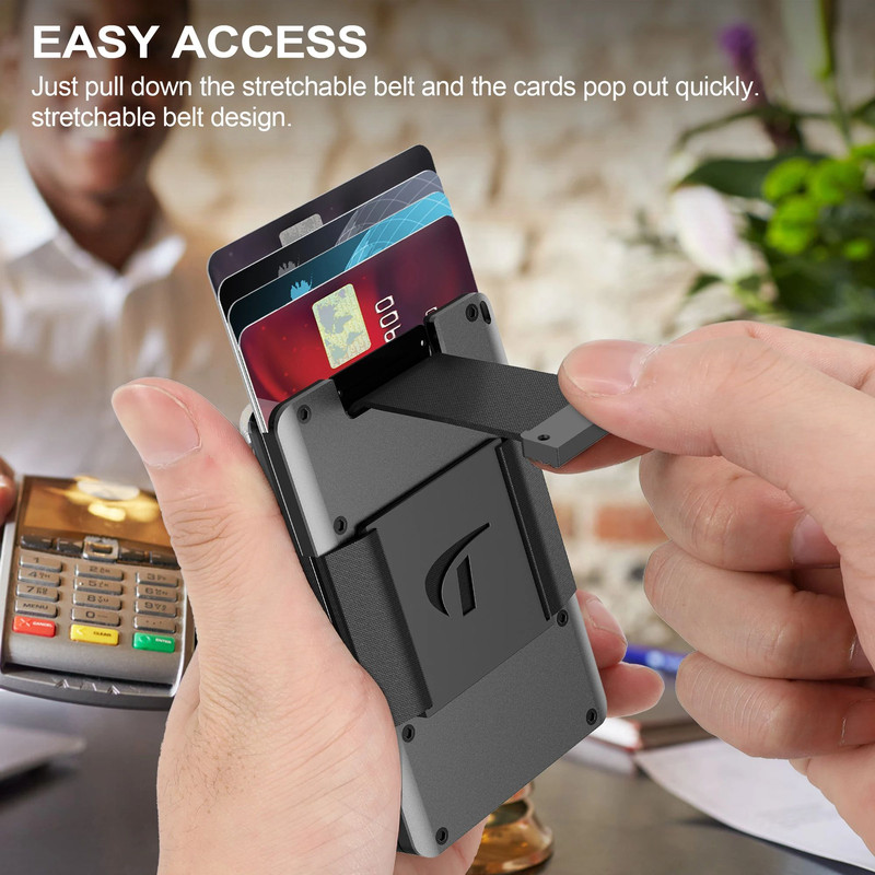 Aluminum Minimalist Wallet For Men Slim Stretchable Belt DrawOut Metal Card Holder With RFID Protec 1