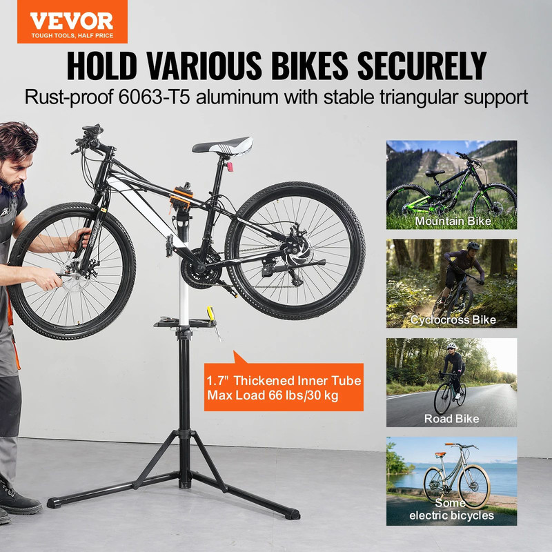 Heavyduty VEVOR Bike Repair Stand With Adjustable Height Magnetic Tool Tray Telescopic Arm Foldabl 1