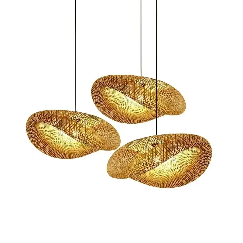 Bamboo Hand Weaving Pendant Light LED Ceiling Lamp Rattan Chandelier For Home Bedroom Decor 4