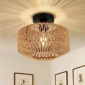 Ceiling Lights Rattan Chandelier Light Fixture Hand Woven Flush Mount Boho Pendant For Bedroom Kitc 0