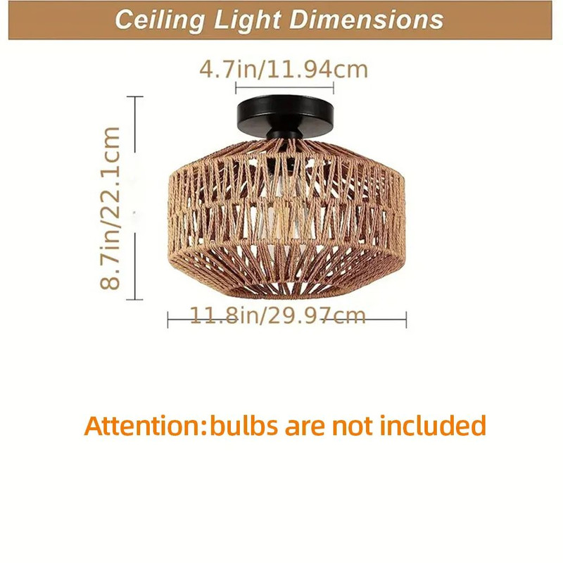 Ceiling Lights Rattan Chandelier Light Fixture Hand Woven Flush Mount Boho Pendant For Bedroom Kitc 5