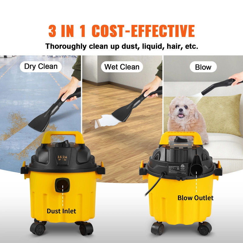 VEVOR Wet Dry Vac HP Portable Shop Vacuum With Blowing Function Attachment Storage Powerful Floor C 2