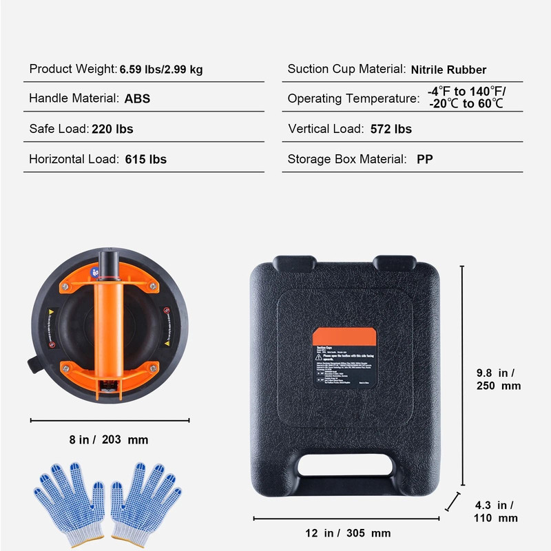 Industrial Grade Vacuum Suction Cup Glass Lifter 8 615 Lbs With ABS Handle PP Box HeavyDuty LeakPro 8