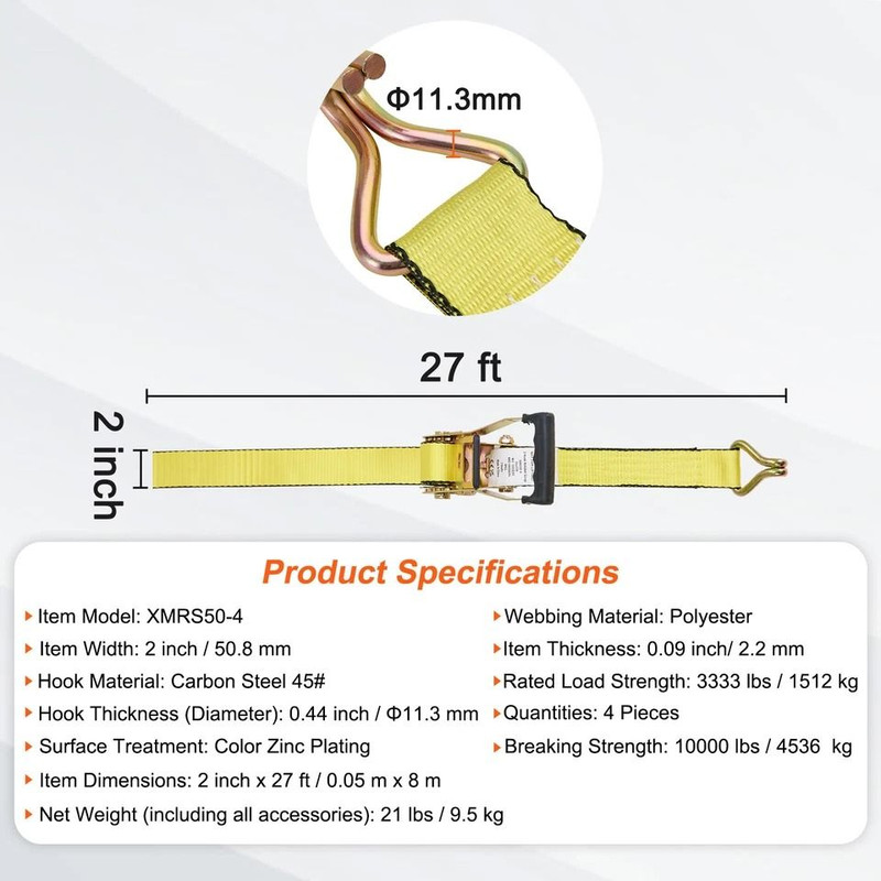 4 Pack Ratchet Tie Down Straps 10000 Lbs Breaking Strength 2 X 27 Heavy Duty Straps With Double J H 9
