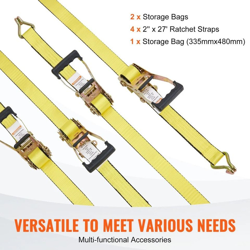 4 Pack Ratchet Tie Down Straps 10000 Lbs Breaking Strength 2 X 27 Heavy Duty Straps With Double J H 2