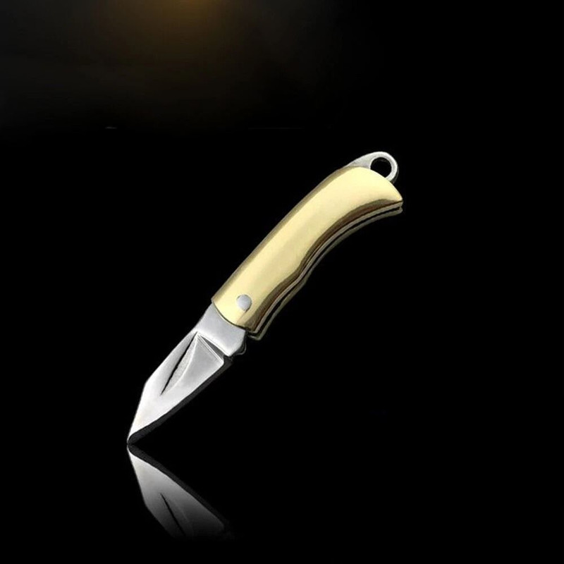Small Mini Folding Pocket Knife Brass Blade Survival Knife With Stainless Steel Chain Compact Dura 1