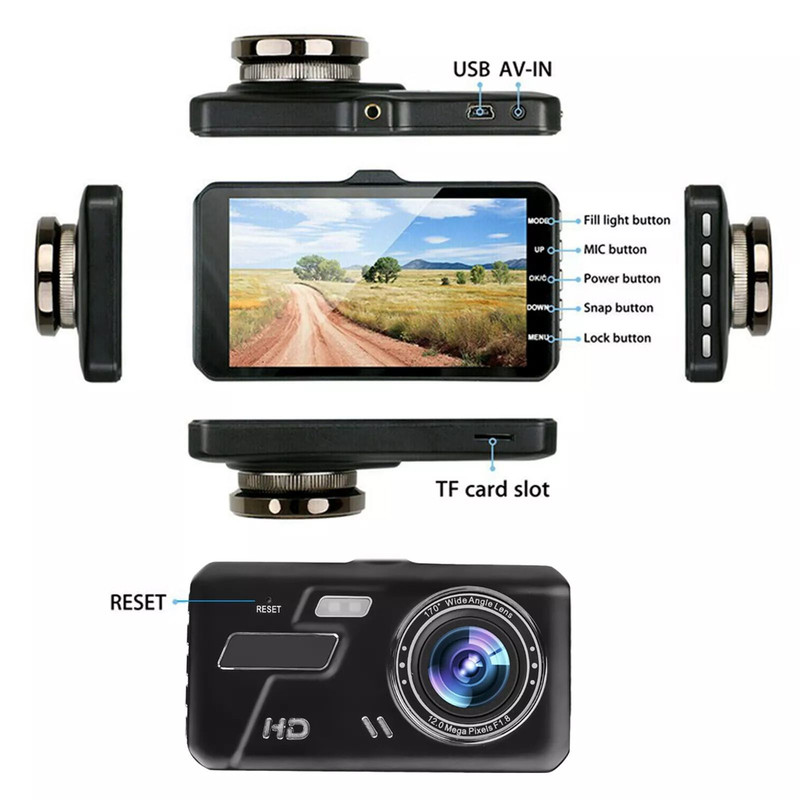 Dual 1080P Dash Cam With 4 Screen Car DVR Recorder For Front Rear Camera Coverage 5