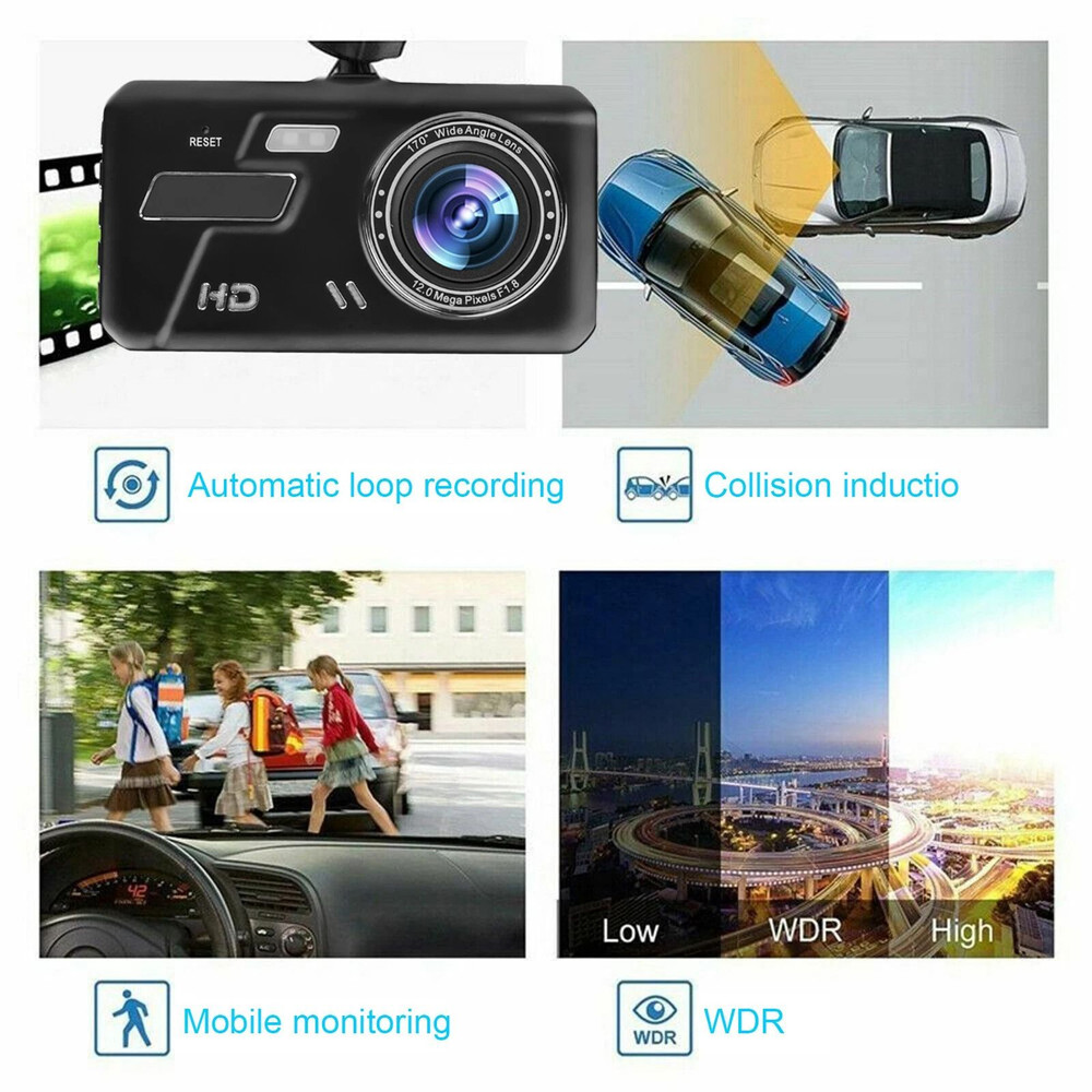 Dual 1080P Dash Cam With 4 Screen Car DVR Recorder For Front Rear Camera Coverage 2