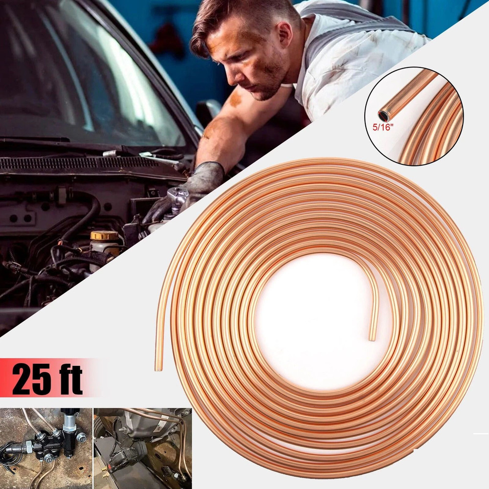 Copper Nickel Brake Line Tubing Kit 516 OD 25 Ft Coil Roll With All Size Fittings For Auto Repair 1
