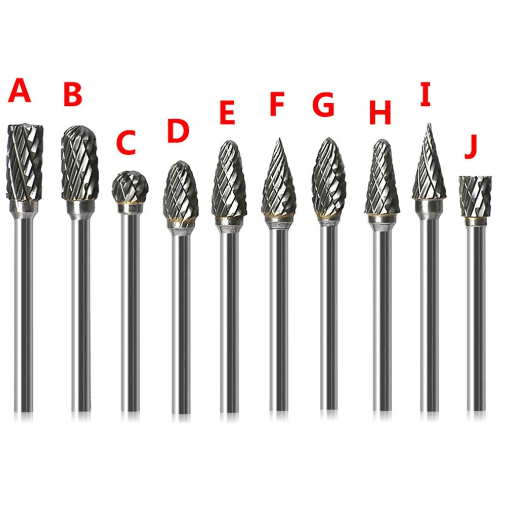 Tungsten Carbide Rotary Burr Set 10pc 18 Shank Drill Bits For Engraving Grinding Shaping 4