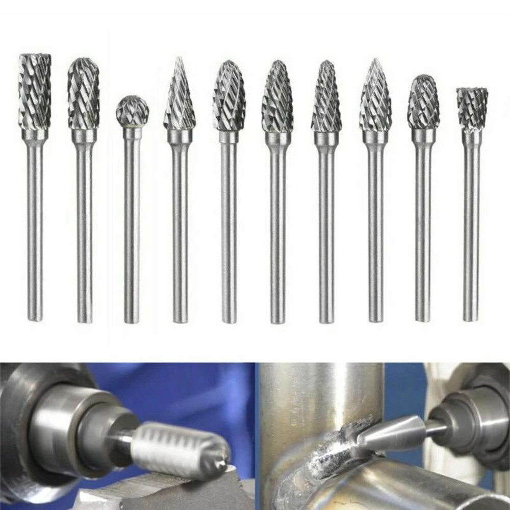 Tungsten Carbide Rotary Burr Set 10pc 18 Shank Drill Bits For Engraving Grinding Shaping 5