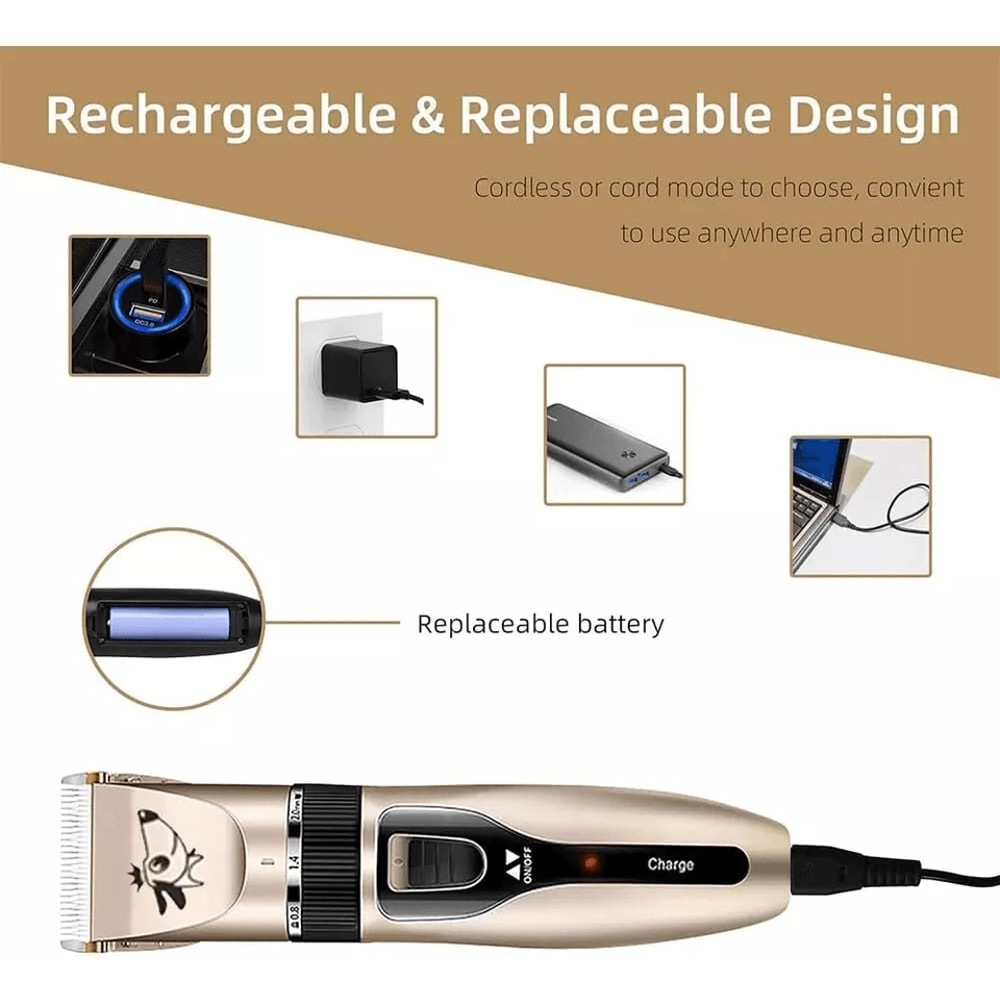 Dog Cat Pet Grooming Kit Rechargeable Cordless Electric Hair Clipper Trimmer Set With Dual Blades L 6