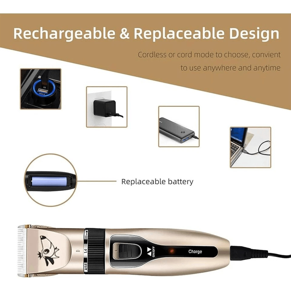 Dog Cat Pet Grooming Kit Rechargeable Cordless Electric Hair Clipper Trimmer Set With Dual Blades L 3