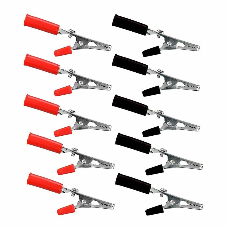 Bulk Alligator Clips Set 10 Pcs Metal Electrical Test Clamps With Insulated RedBlack Handles 3