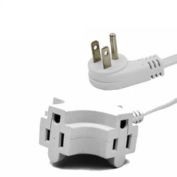 etl certified 6 ft 16 gauge extension cord, 3 grounded outlets, flat angle plug, white power cord