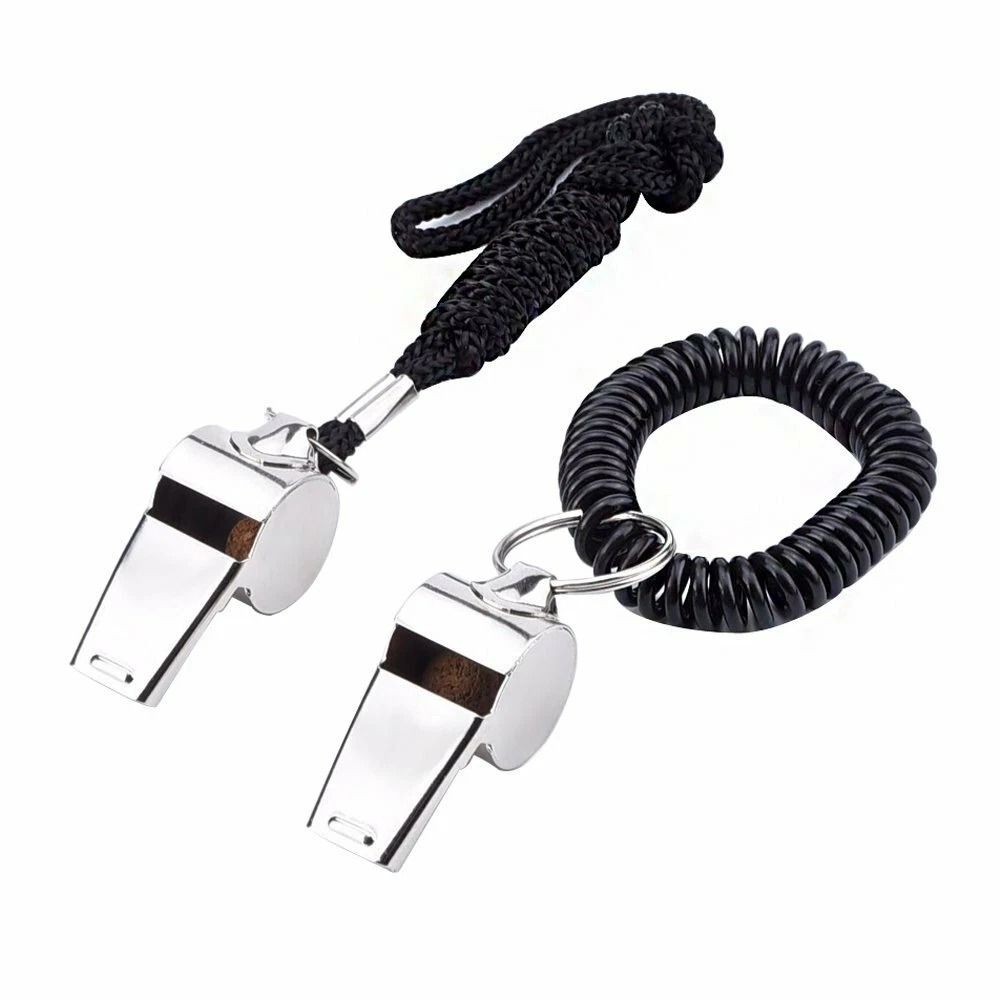 Dual Metal Sports Whistles 2Pack Referee Whistles With Neck Lanyards For Football Soccer Safety 1