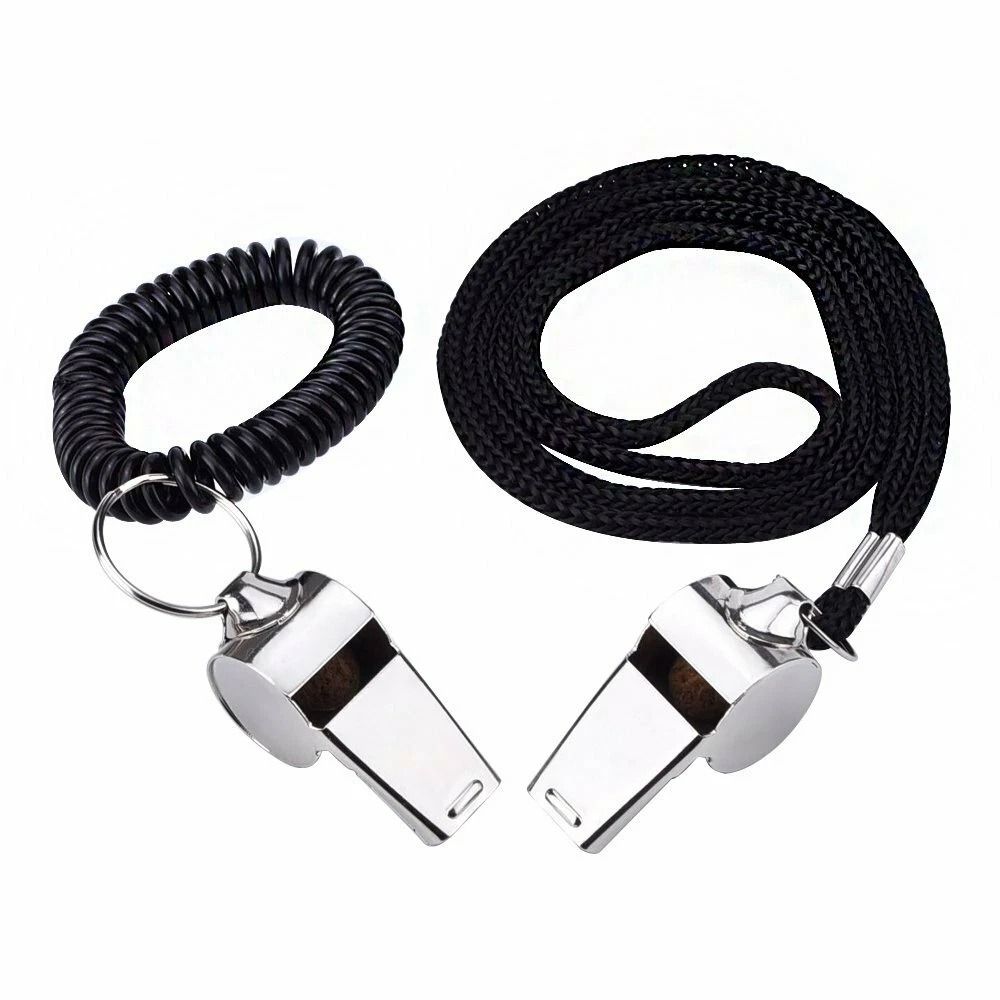 Dual Metal Sports Whistles 2Pack Referee Whistles With Neck Lanyards For Football Soccer Safety 2