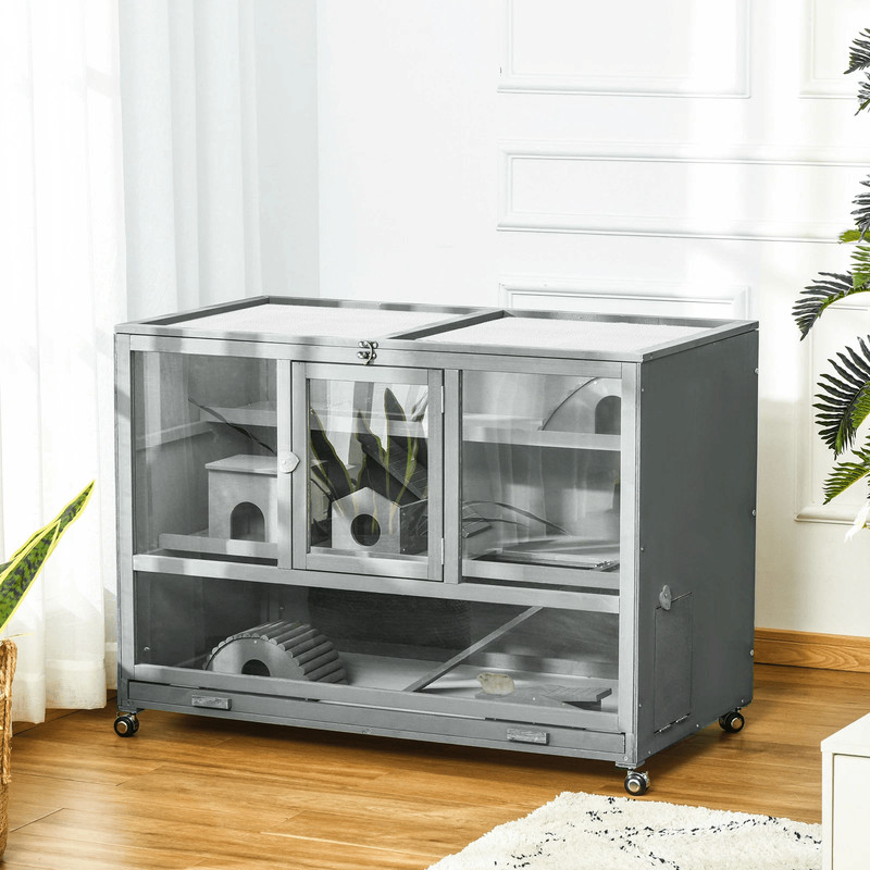 Large Wooden Hamster Cage With Wheels And Seesaw Expansive Small Animal Cage Habitat 0