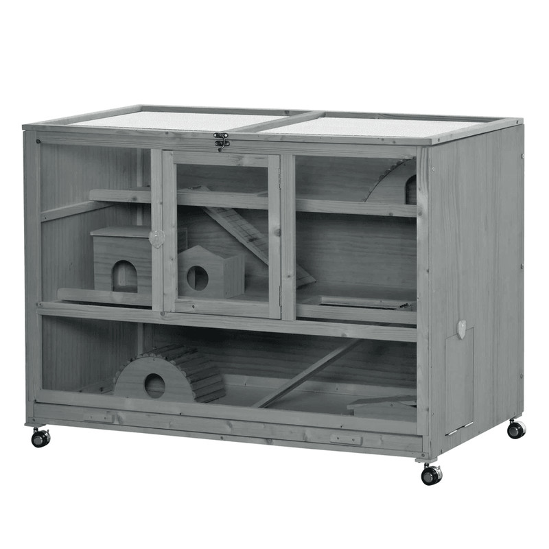 Large Wooden Hamster Cage With Wheels And Seesaw Expansive Small Animal Cage Habitat 3