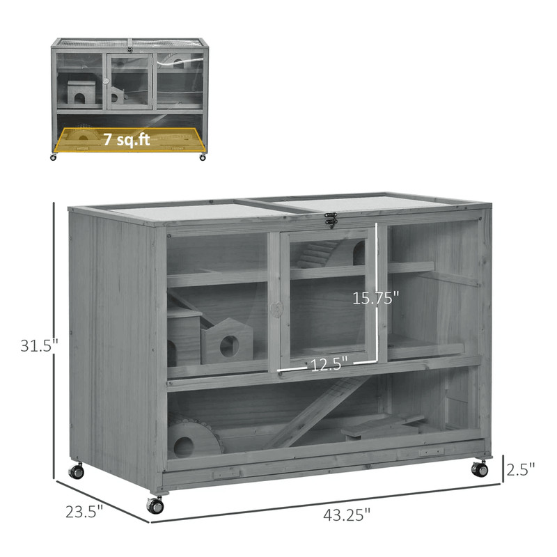 Large Wooden Hamster Cage With Wheels And Seesaw Expansive Small Animal Cage Habitat 4