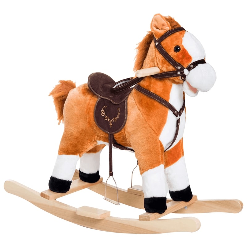 Kids Rocking Horse Plush Ride On Toy With Sound Moving Tail Classic Child Rocker 1