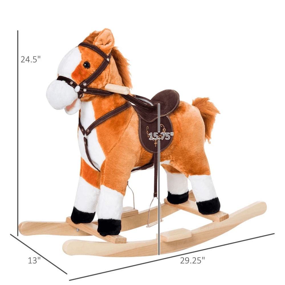 Kids Rocking Horse Plush Ride On Toy With Sound Moving Tail Classic Child Rocker 2