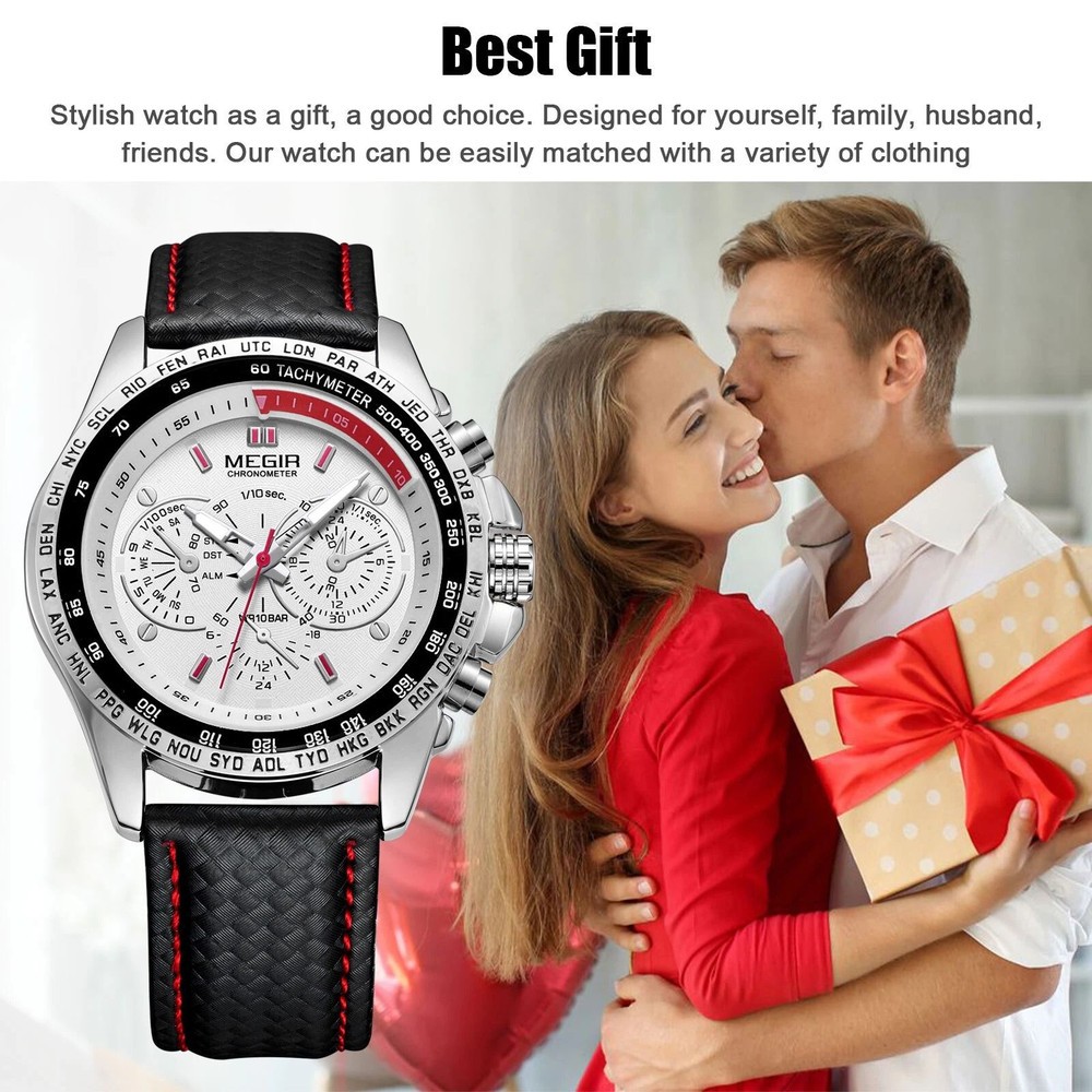 Waterproof Analog Sports Watch For Men MEGIR Military Quartz Wrist Watch With Stainless Steel Band 3