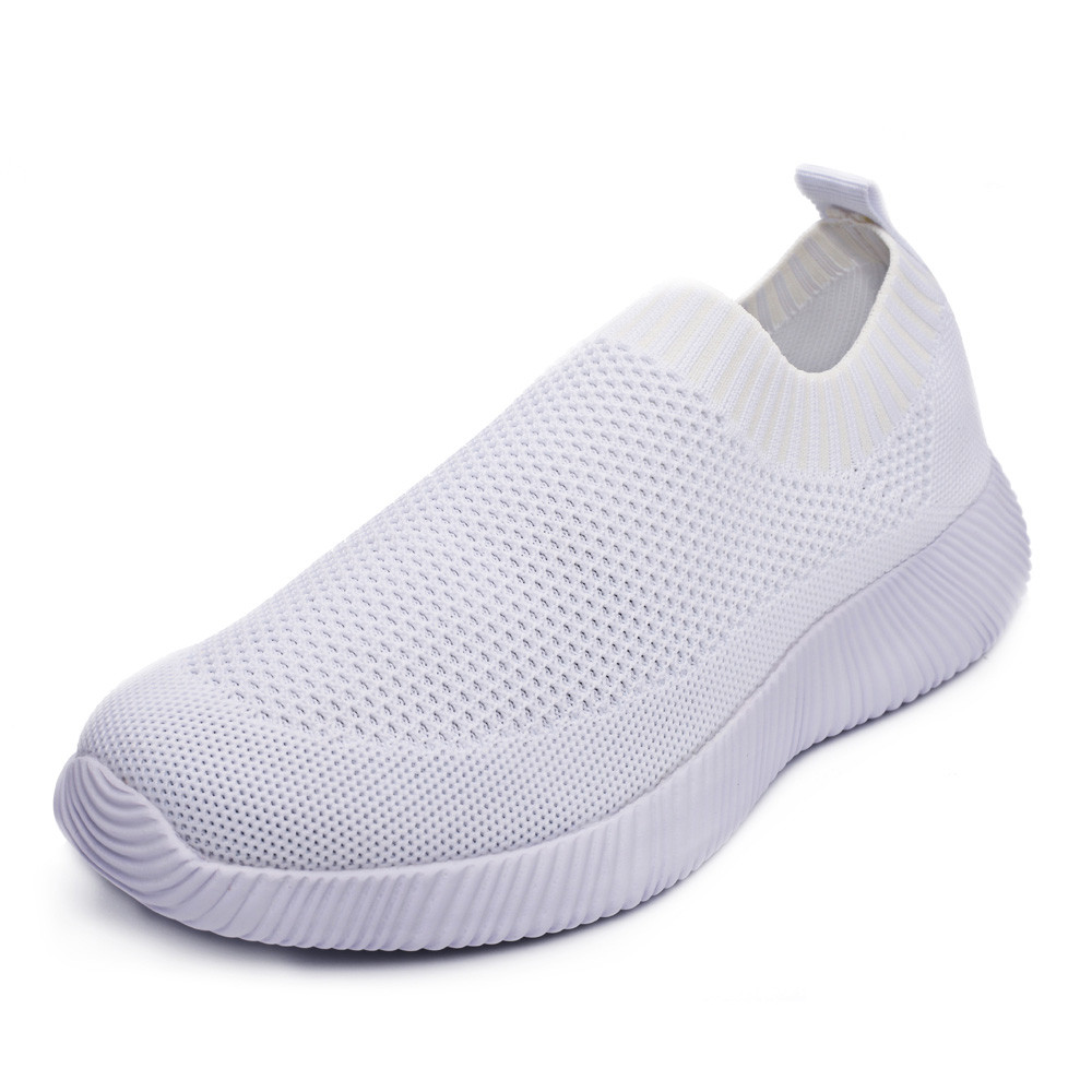 Breathable Spring Women Flat Shoes, Knitted Sock Sneakers, Lightweight Slip-On Casual Walking Sneakers for Women