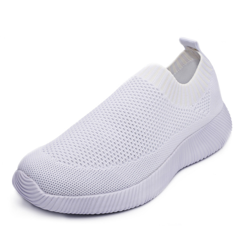 Breathable Spring Women Flat Shoes, Knitted Sock Sneakers, Lightweight Slip-On Casual Walking Sneakers for Women