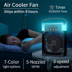 portable 3-in-1 household air cooler fan with led night light, usb mini air conditioner & humidifier for home, office