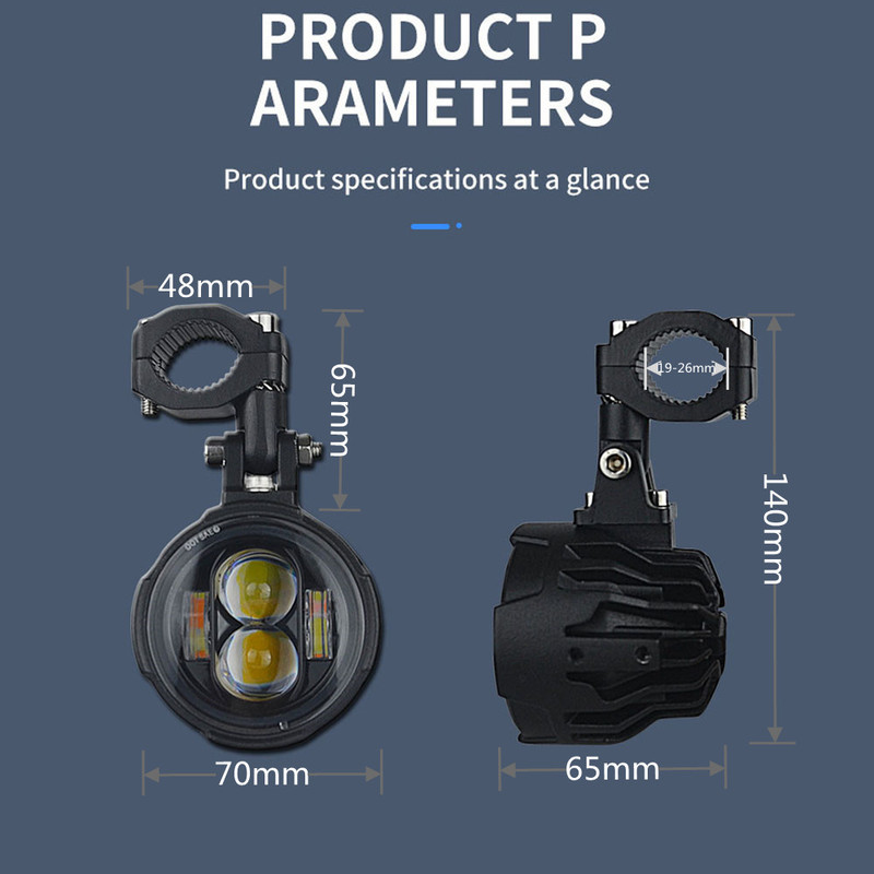 Motorcycle LED Fog Lights Pair, Dual Color Auxiliary Driving Spotlight Headlamp Flasher Farol Moto Light for Riding