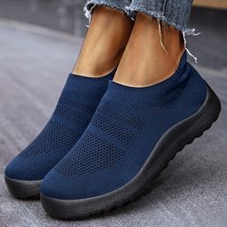 women slip-on sock sneakers, breathable comfortable flat bottom sport running shoes | lightweight solid color