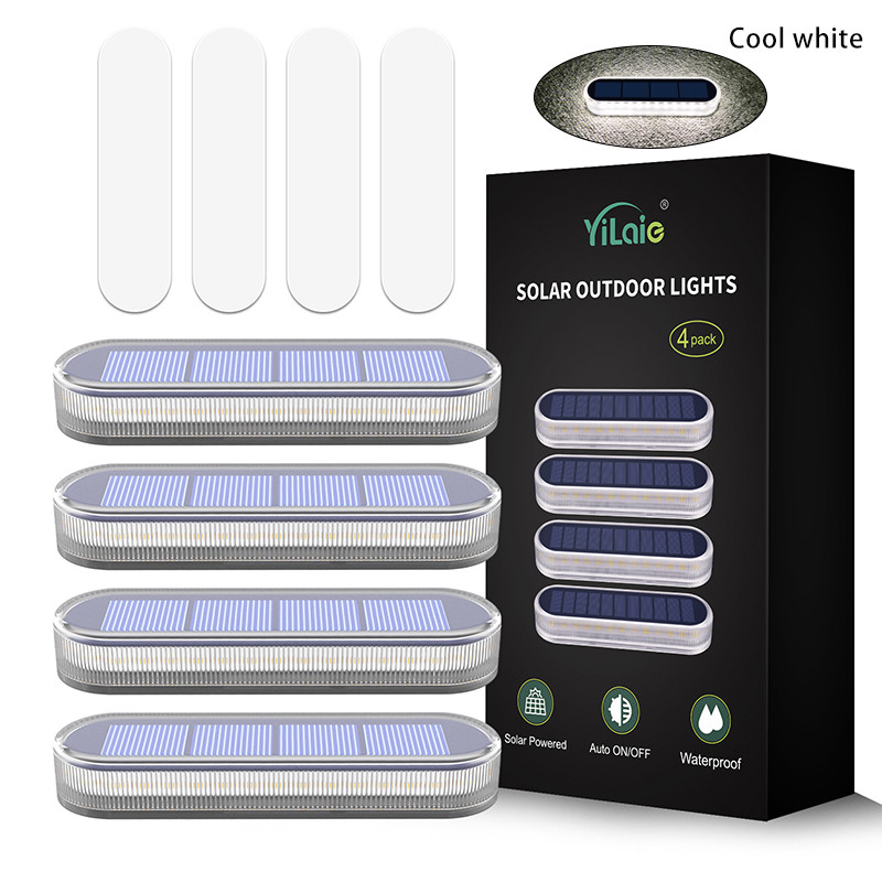 IP68 Waterproof Solar LED Deck Lights, Wireless Stick-On Outdoor Step Dock Driveway Lights, 3 Lighting Colors