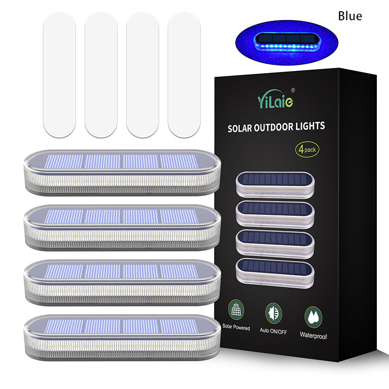 IP68 Waterproof Solar LED Deck Lights, Wireless Stick-On Outdoor Step Dock Driveway Lights, 3 Lighting Colors