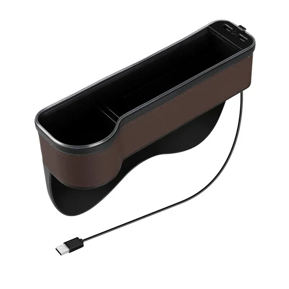 LED Car Seat Gap Storage Box with 2 USB Chargers, Multi-Function Seat Organizer Pocket for Phone, Bottle, Cards & Cup