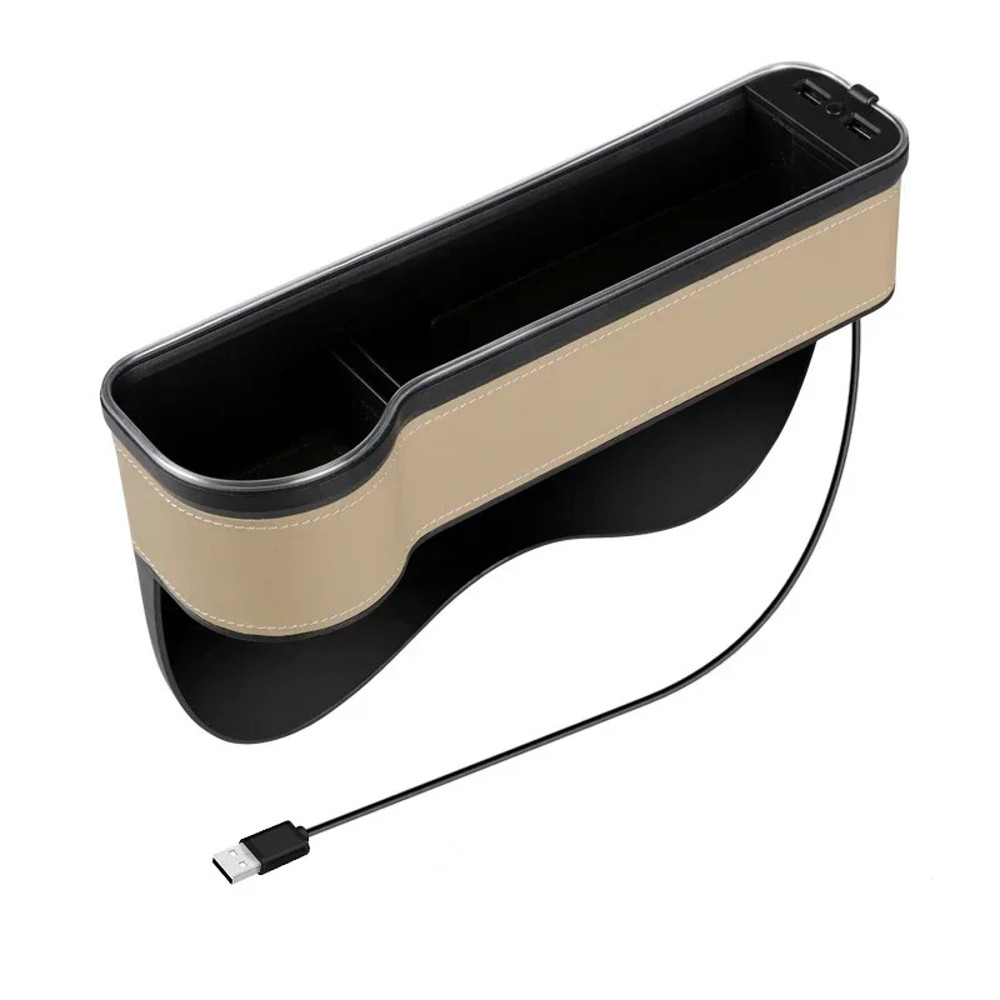 LED Car Seat Gap Storage Box with 2 USB Chargers, Multi-Function Seat Organizer Pocket for Phone, Bottle, Cards & Cup