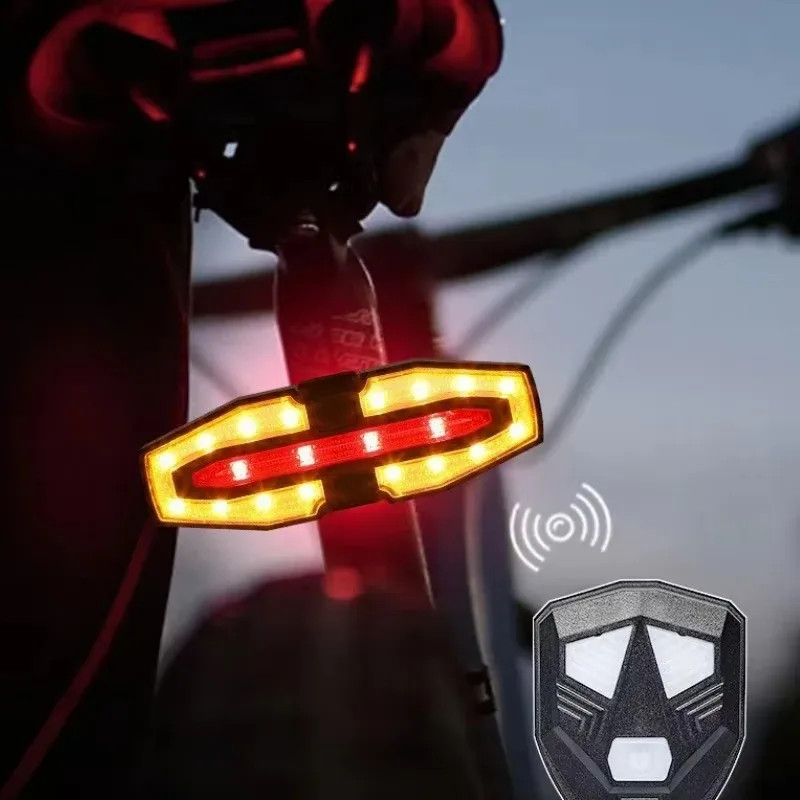 Wireless Rechargeable Bike Tail Light with Turn Signals & Brake Warning, Remote Controlled Cycling Back Light for Night