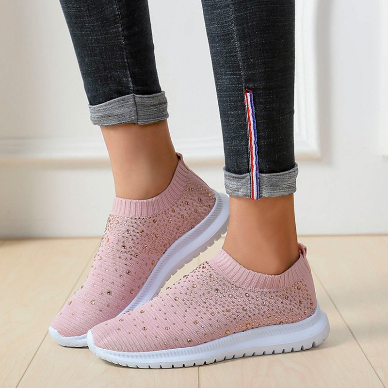 Women Fashion Crystal Sneakers Mesh Slip On Flat Shoes Breathable Outdoor Walking Loafers Comfortab 1