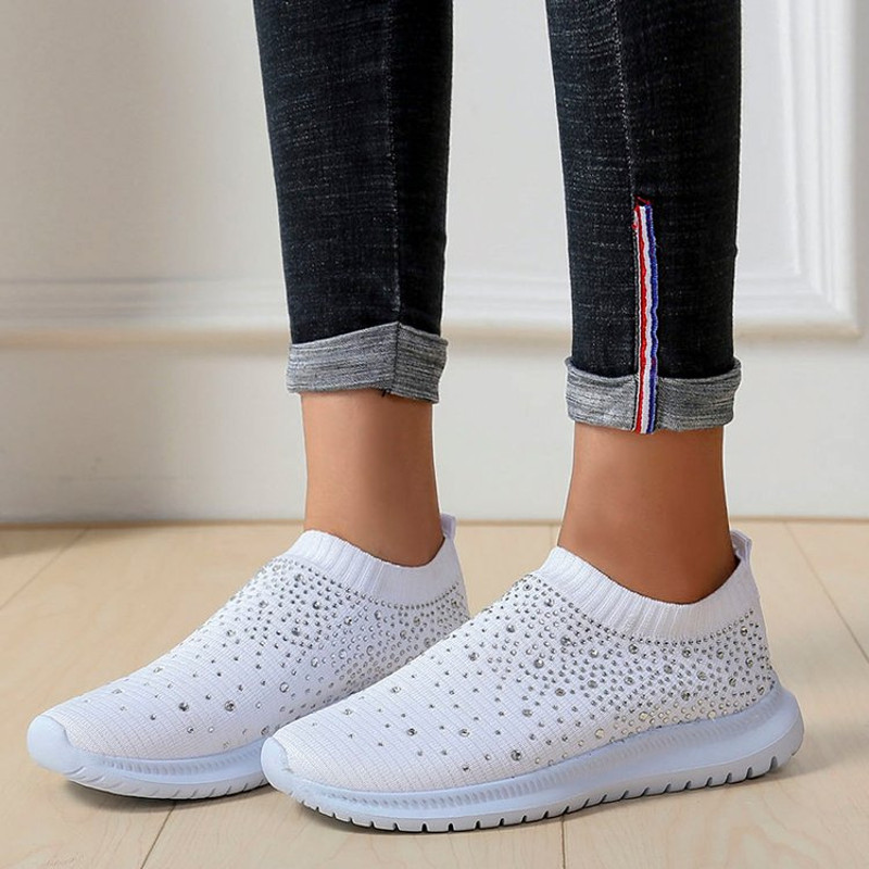 Women Fashion Crystal Sneakers Mesh Slip On Flat Shoes Breathable Outdoor Walking Loafers Comfortab 2