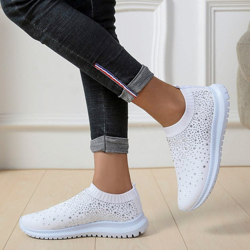 Women Fashion Crystal Sneakers Mesh Slip On Flat Shoes Breathable Outdoor Walking Loafers Comfortab 3