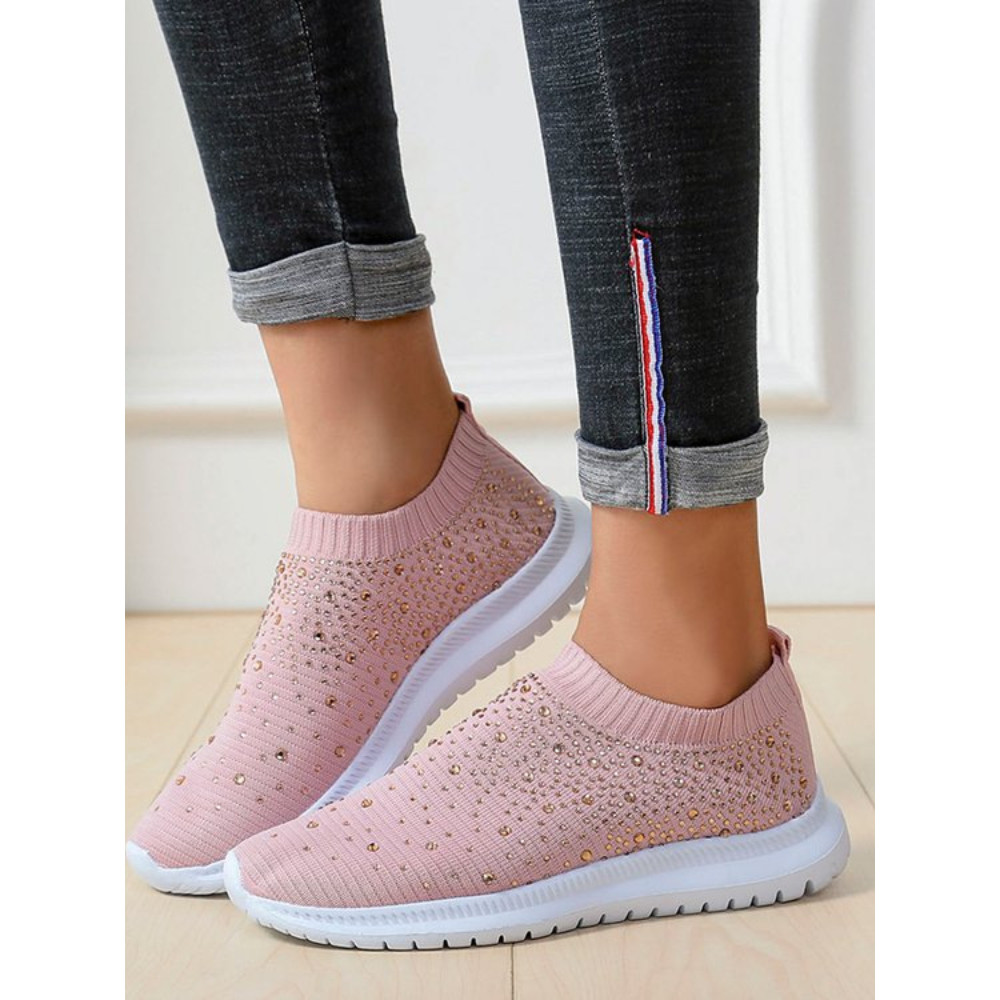 Women Fashion Crystal Sneakers Mesh Slip On Flat Shoes Breathable Outdoor Walking Loafers Comfortab 9